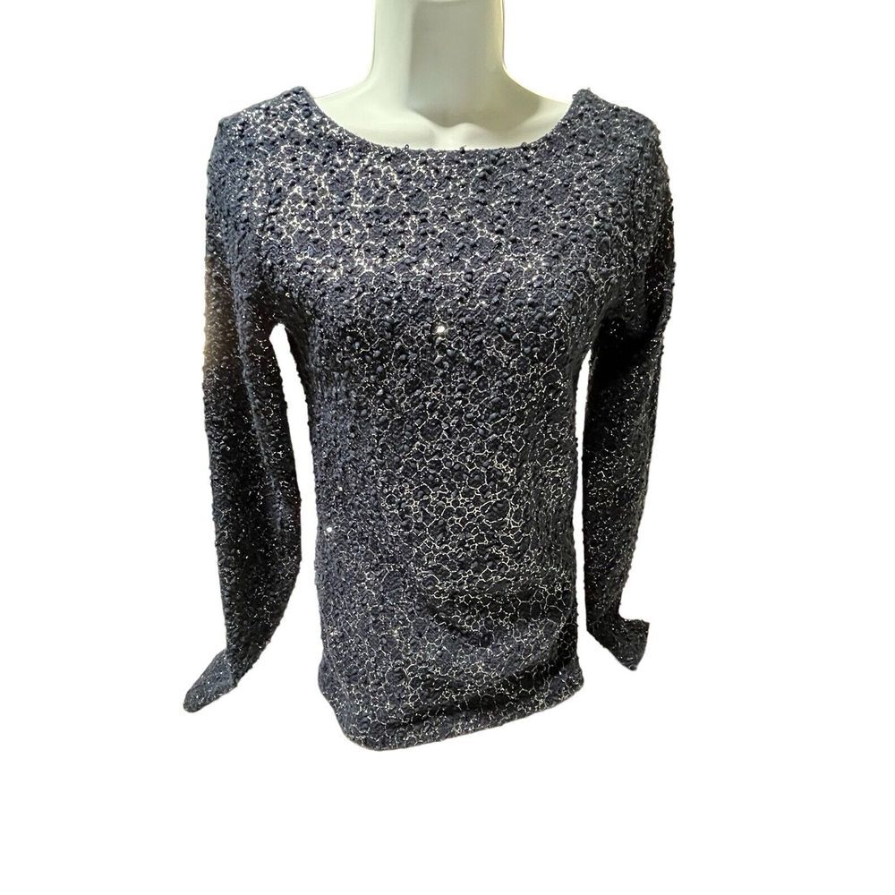 Jennifer Lopez Women's Blue Silver Blouse Shirt Top Size‎ XS